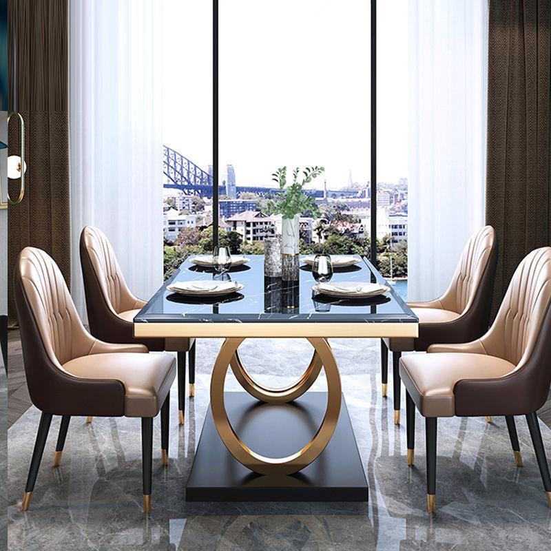 Sleek Marble Dining Table Set with Pineapple Chairs