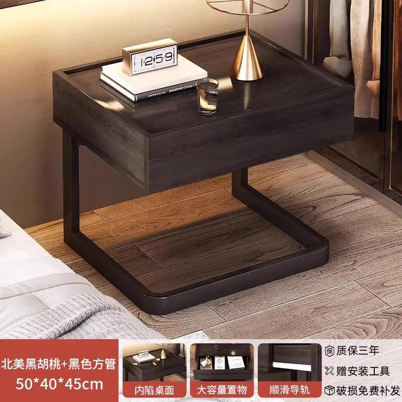 Nordic Nightstand with Metal Drawer - Modern Bedside Table for Home