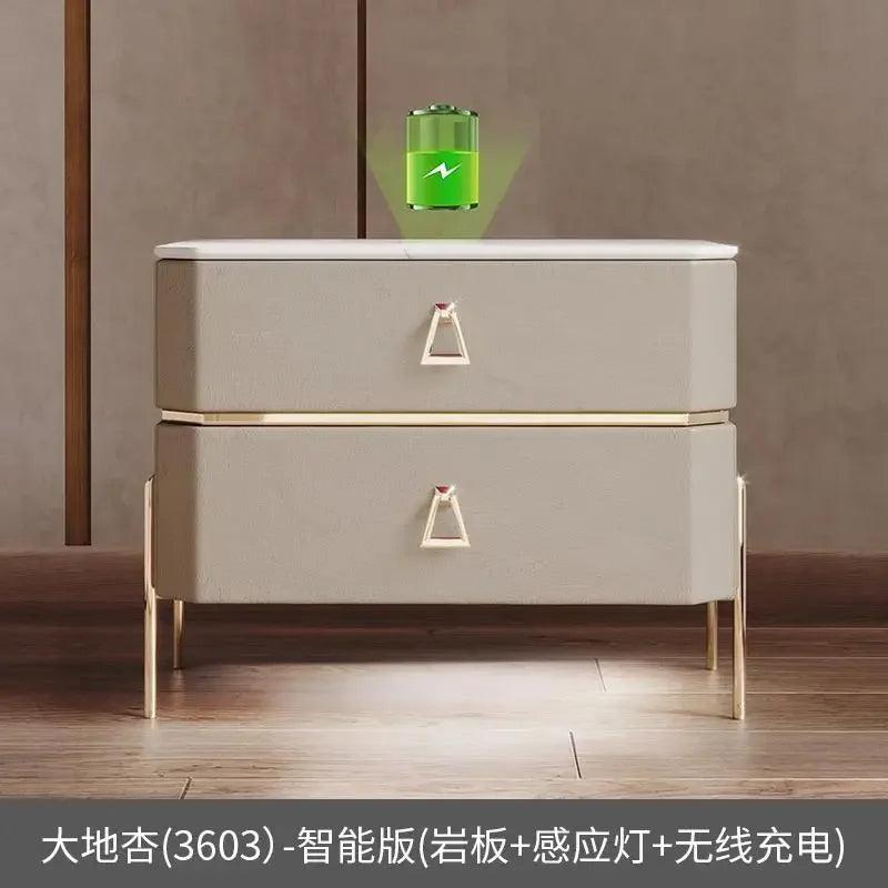Gold Wireless Charging Bedside Table with Smart Drawers - Modern Furniture for Living Room