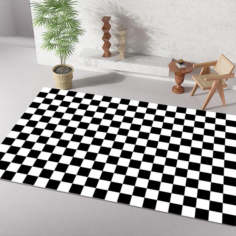 Checkerboard Pattern Polyester Living Room Rug - Modern Rectangle Design