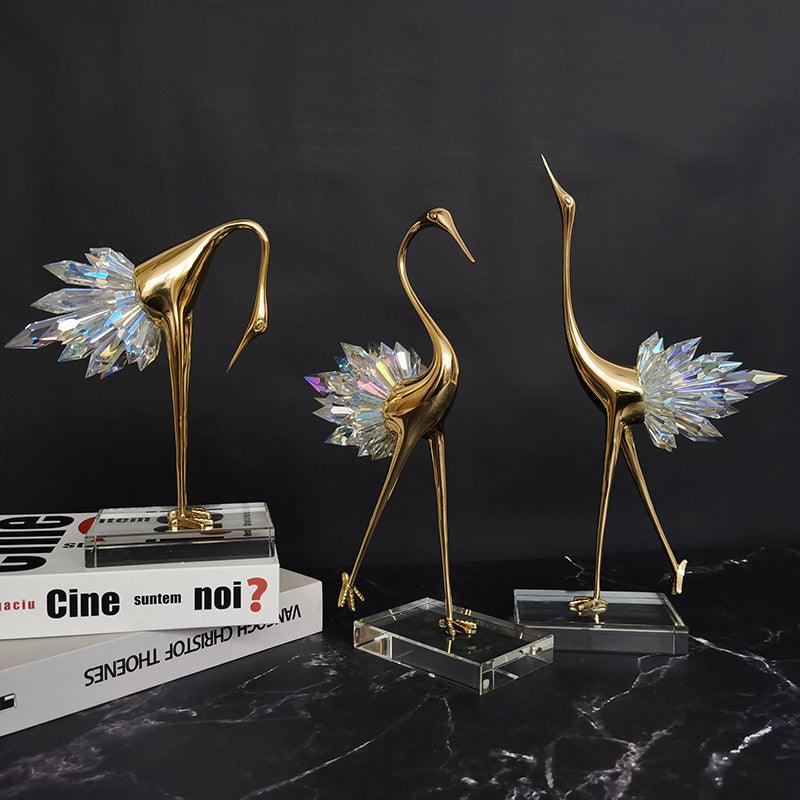 Luxurious Copper Crane Sculpture for Home Decoration
