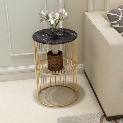 Modern Marble Top Round Coffee Table with Mini Storage Shelf