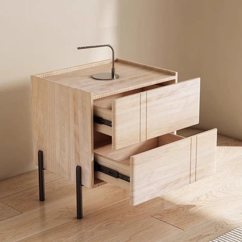 Minimalist Wooden Bedroom Nightstand with 2 Drawers - Modern Style Bedside Table Furniture