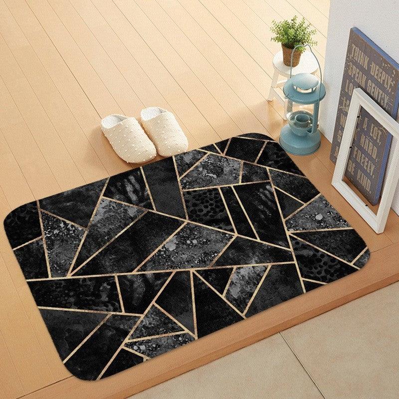 Luxurious Plant Patterned Marble Coral Velvet Door Mat for Stylish Anti-Skid Bathroom Flooring