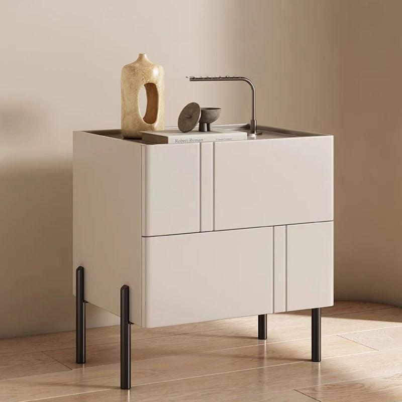 Minimalist Wooden Bedroom Nightstand with 2 Drawers - Modern Style Bedside Table Furniture
