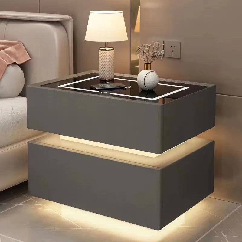 Smart Solid Wood Nightstand with Wireless Charging and Lockable Drawers - 40cm Height