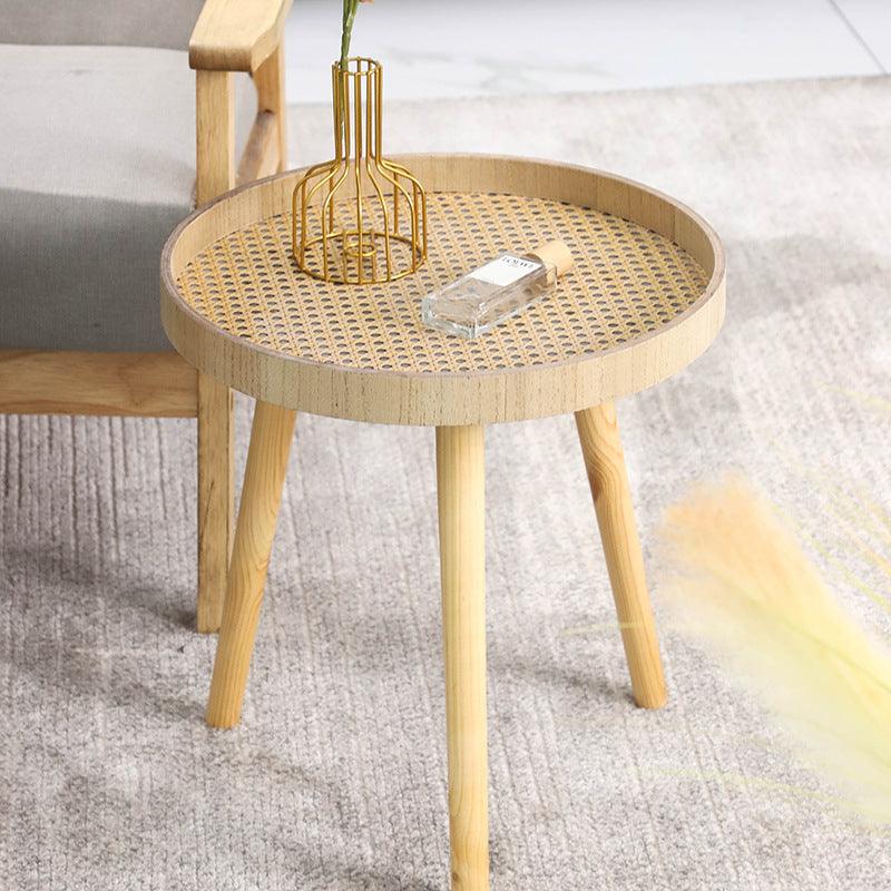 Retro Rattan Round Coffee Table - Boho Living Room Centerpiece