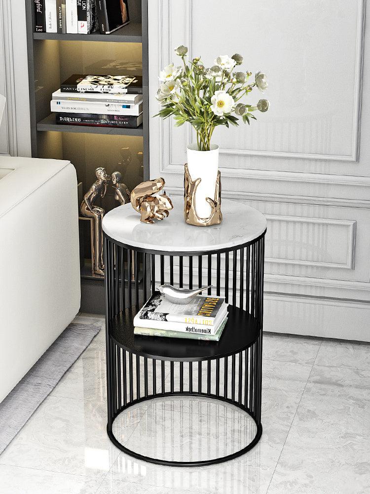 Modern Marble Top Round Coffee Table with Mini Storage Shelf