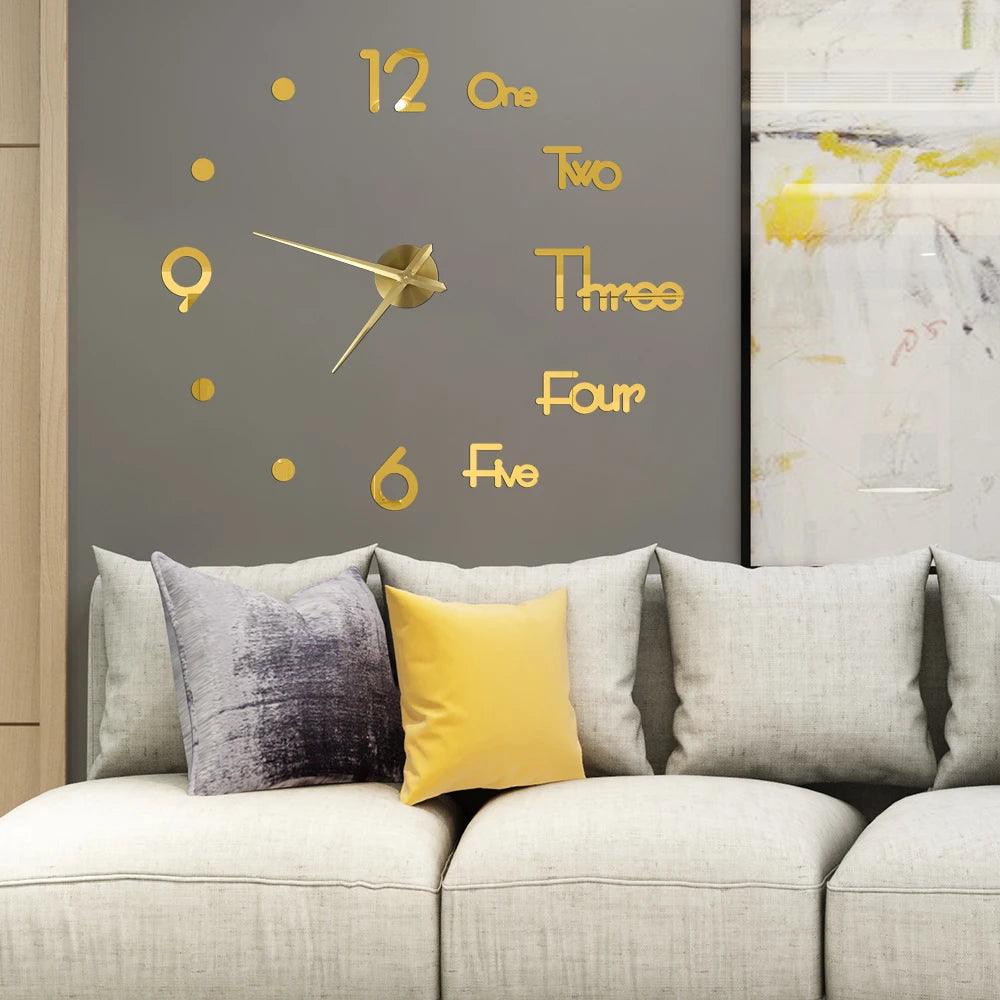 Modern Acrylic Mirror Wall Clock Kit: DIY Silent Quartz Design