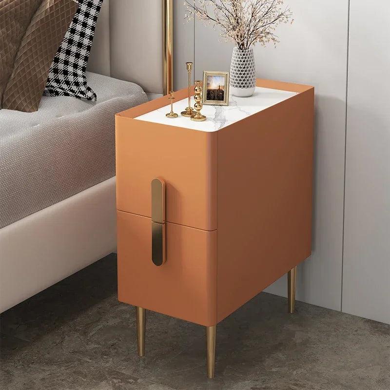 Nordic Style Rock Surface Nightstand with 2 Drawers - Minimalist Bedroom Furniture