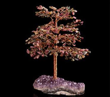 Crystal Wealth Tree Handcrafted Crystal Stone and Copper Wire Home Decor Piece