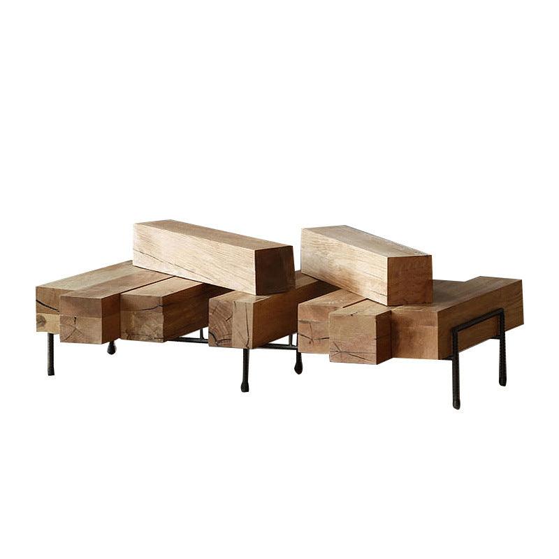Solid Oak Round Coffee Table with Marble Top - Modern Minimalist Design
