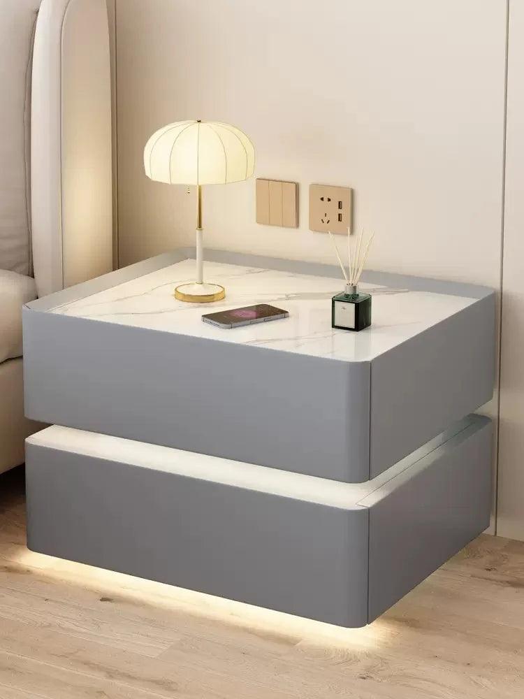 Smart Solid Wood Nightstand with Wireless Charging and Lockable Drawers - 40cm Height