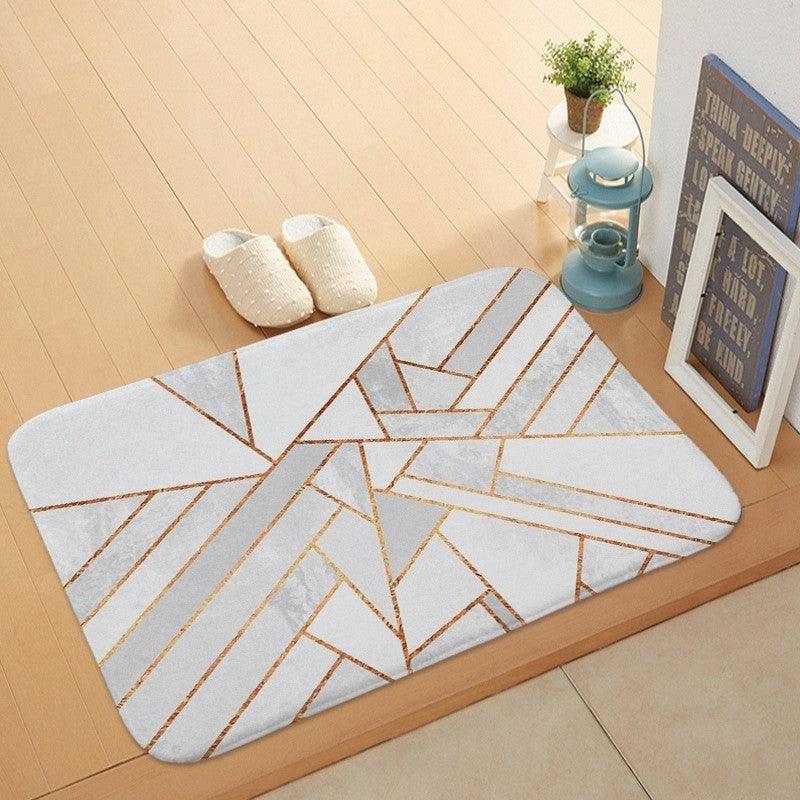 Luxurious Plant Patterned Marble Coral Velvet Door Mat for Stylish Anti-Skid Bathroom Flooring