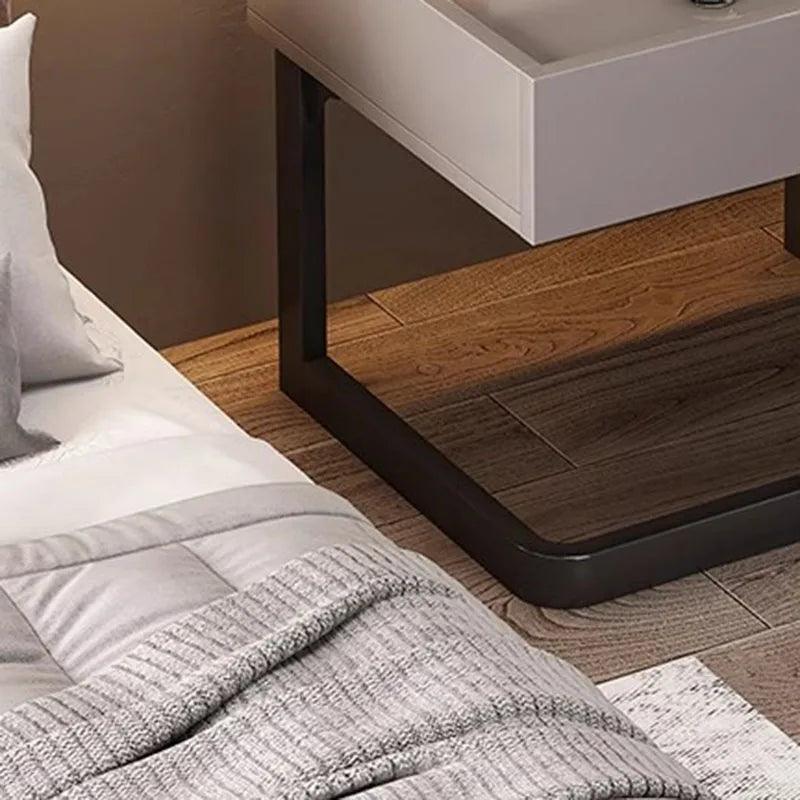 Nordic Nightstand with Metal Drawer - Modern Bedside Table for Home