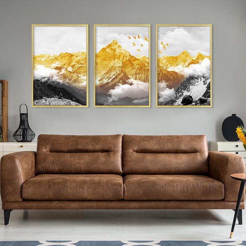 Golden Mountain Landscape Canvas Wall Art - Framed and Unframed