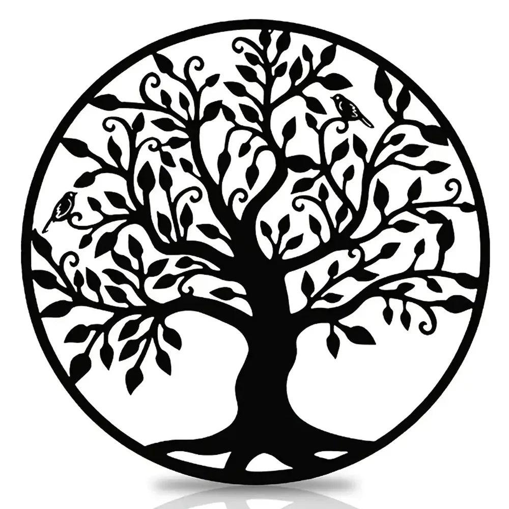 Circular black Tree of Life metal wall sculpture