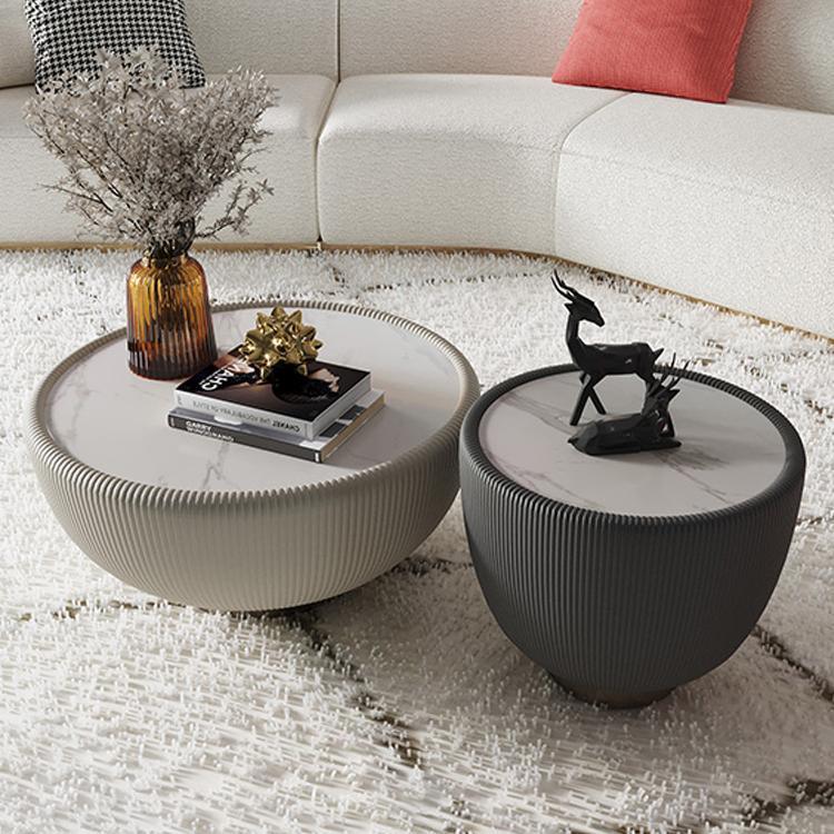 Round Marble Tea Table Set - Elegant Circle Design with Leather Edge