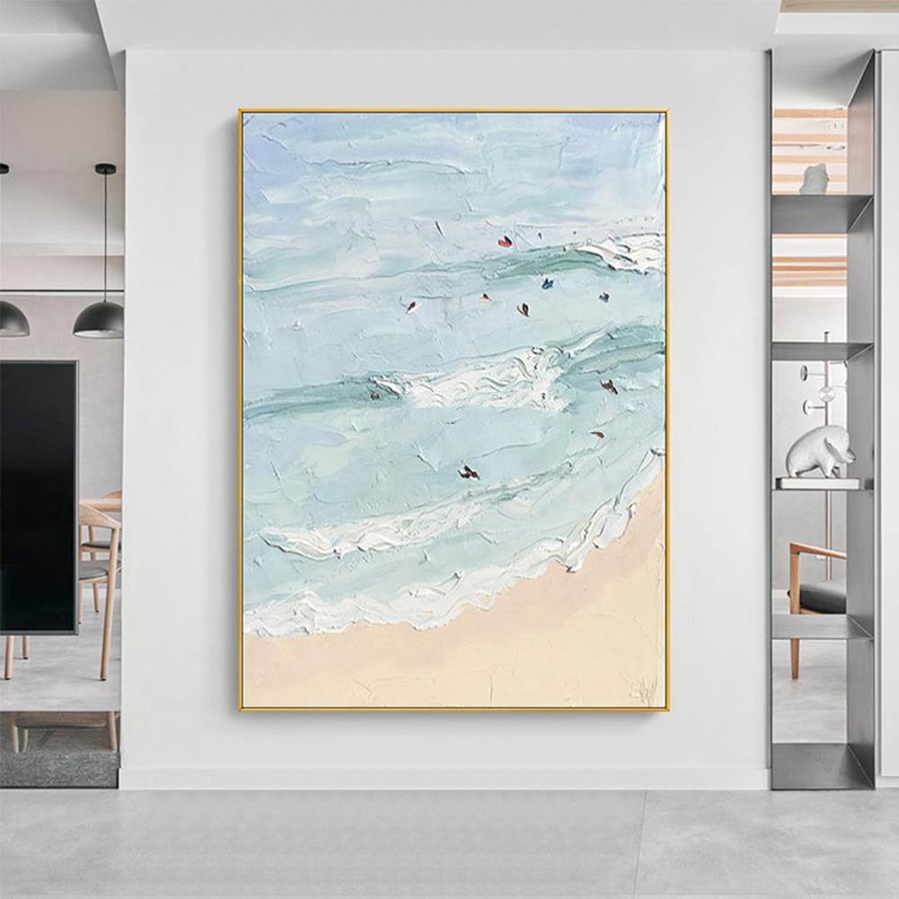 Hand Painted Beach Thick Oil Canvas Painting Wall Art Home Decor