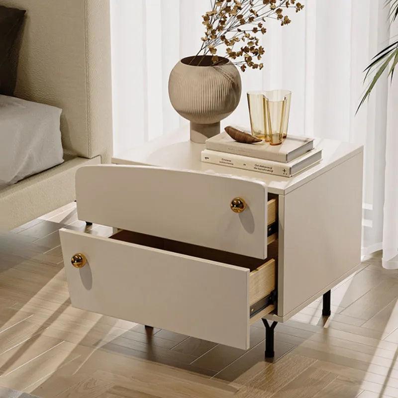 Nordic Style White Nightstand with Drawers - Modern Minimalist Bedside Table