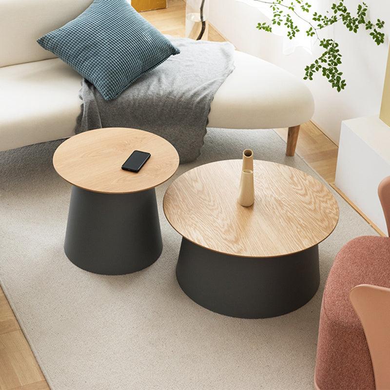 Wooden Nordic Round Coffee Table with Art Style Design