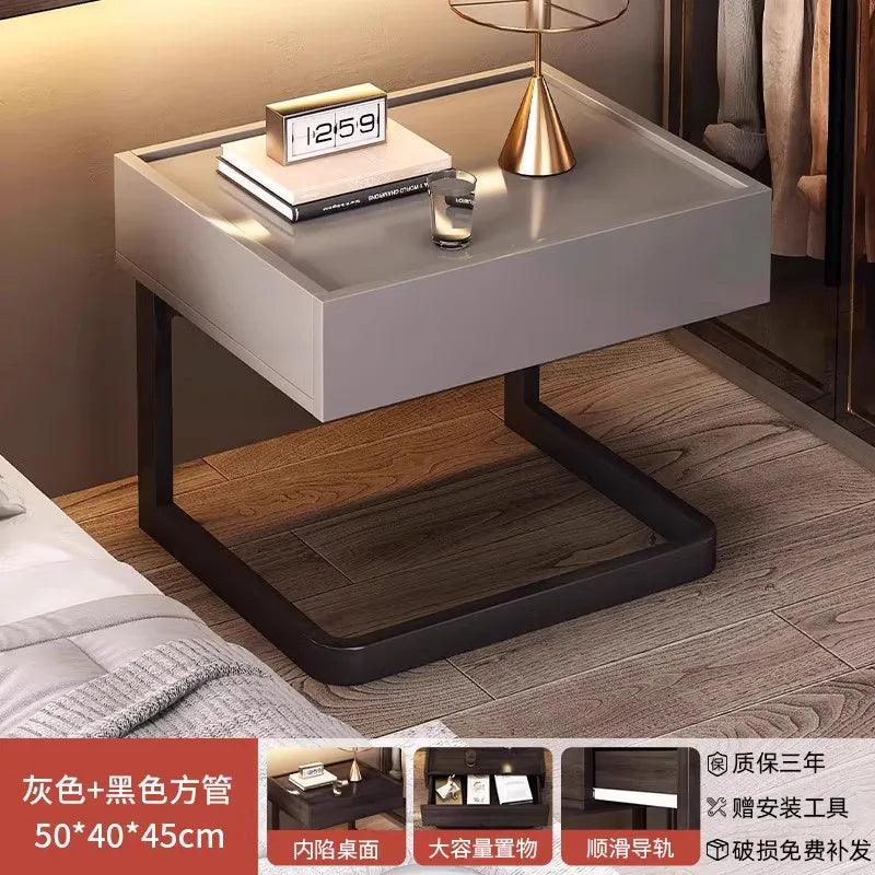 Nordic Nightstand with Metal Drawer - Modern Bedside Table for Home