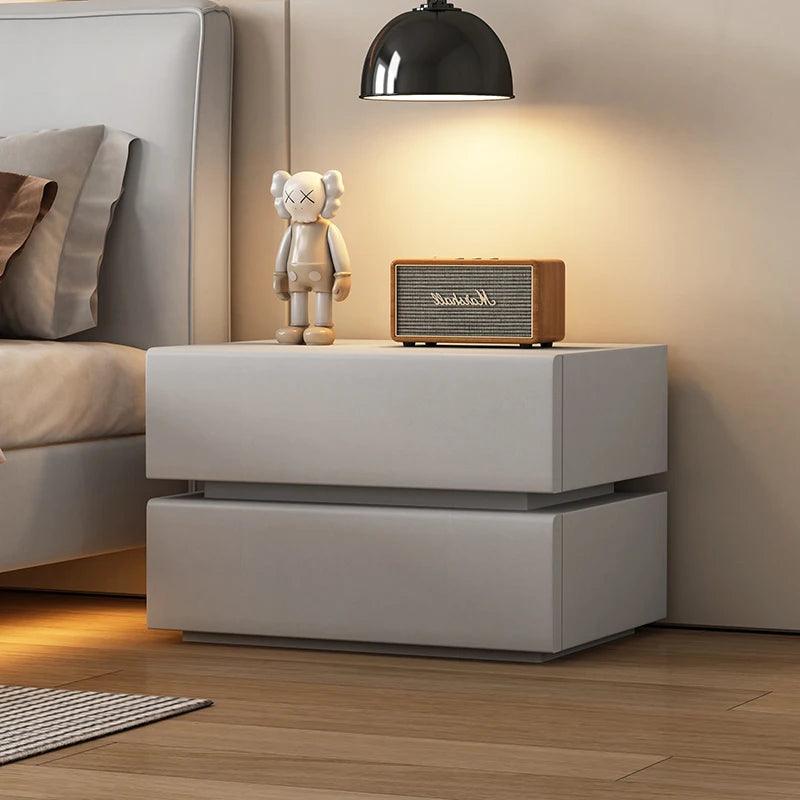 Nightstand with Wooden Drawers - Modern White Bedside Table