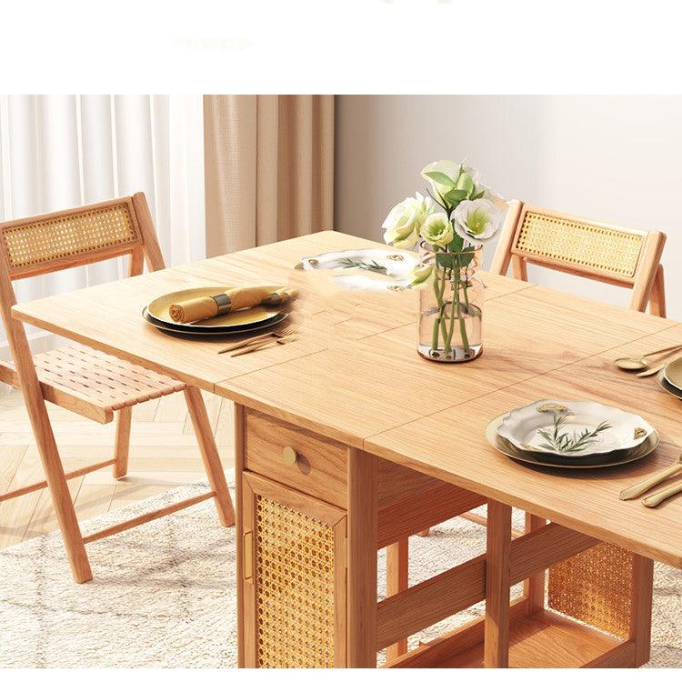 Rattan Foldable Dining Table with Log Design - Multifunctional Wood Table