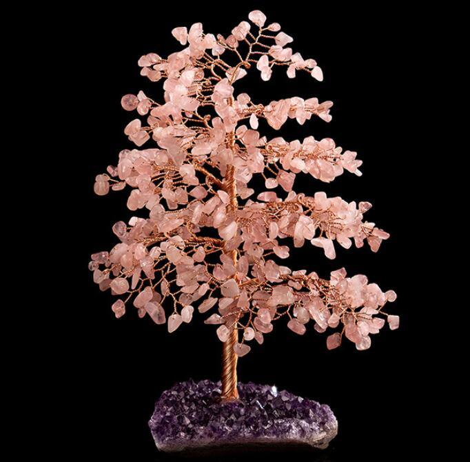 Crystal Wealth Tree Handcrafted Crystal Stone and Copper Wire Home Decor Piece