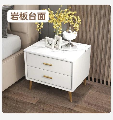 Luxury White Nightstand with Drawer Storage - Modern Minimalist Bedroom Furniture