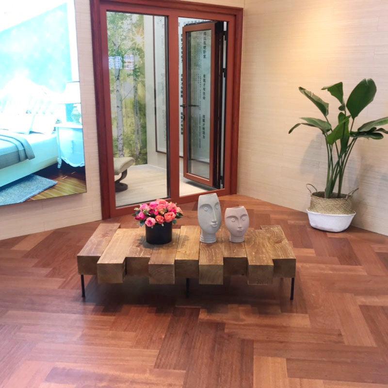 Solid Oak Round Coffee Table with Marble Top - Modern Minimalist Design