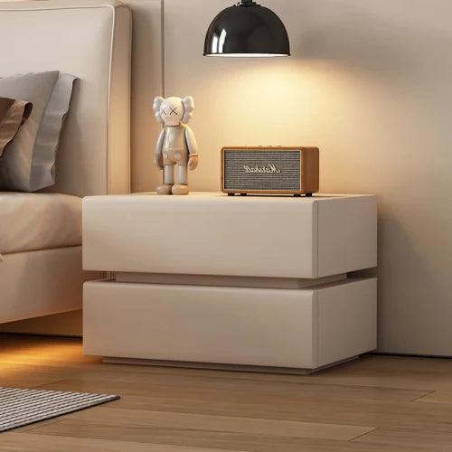 Nightstand with Wooden Drawers - Modern White Bedside Table