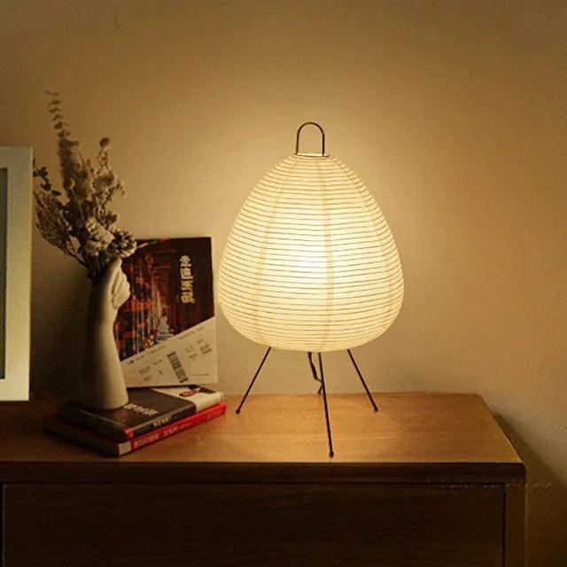 Japanese Style Akari Wabi-Sabi Printed Rice Paper Table Lamp with LED Bulb