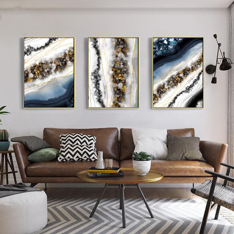 Sophisticated Abstract Marble Crystal Lines Wall Art - Elegant Living Room Decor