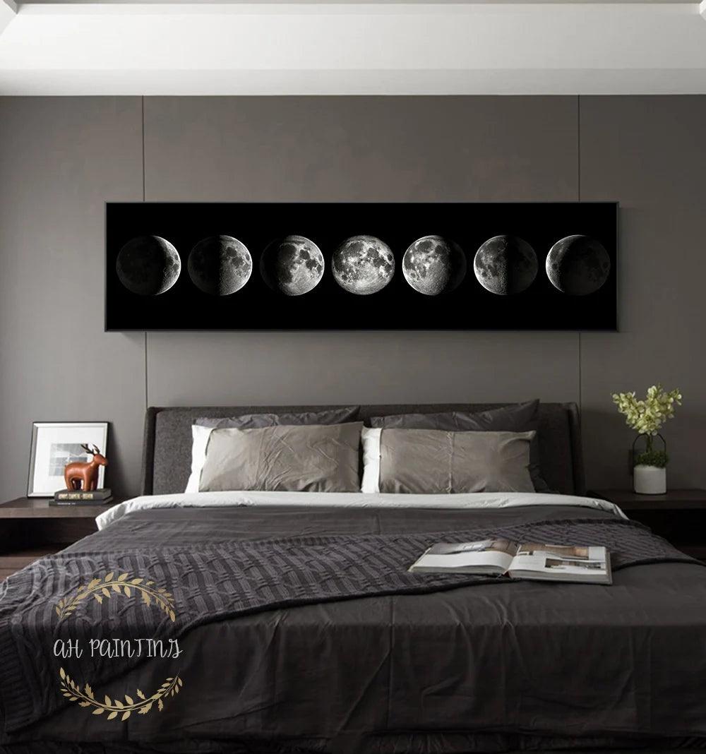 Celestial Moon Phases Monochrome Canvas Wall Art - Abstract Living Room Decor