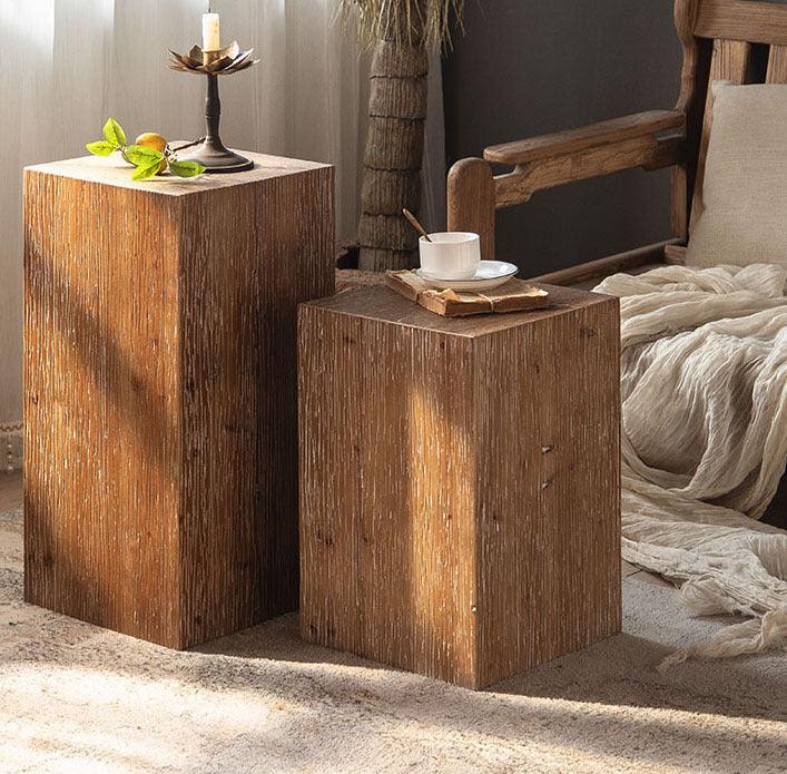 Solid Wood Rustic Coffee Table with Moveable Pastoral Style - Dark Wooden Living Room Corner Table