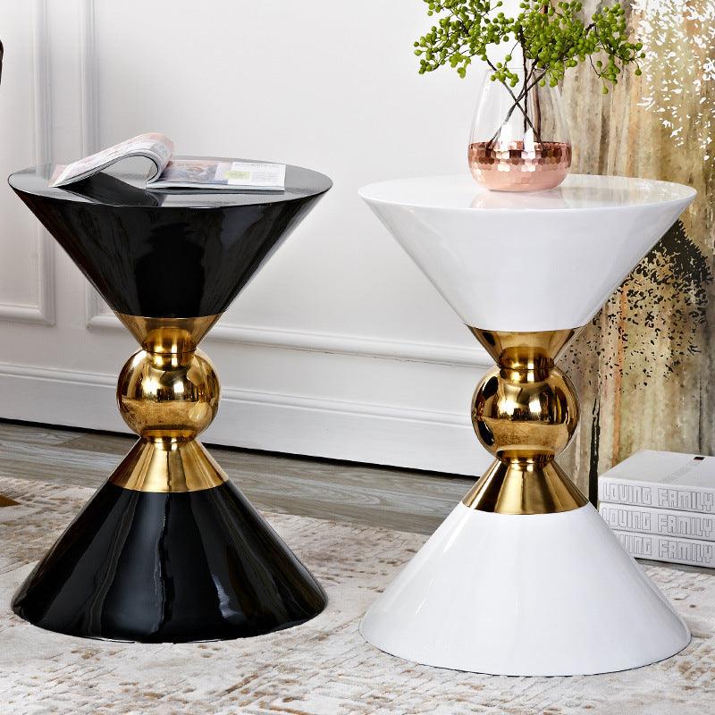 Modern Minimalist Stainless Steel Side Table Set - Elegant Black and White Living Room Furniture