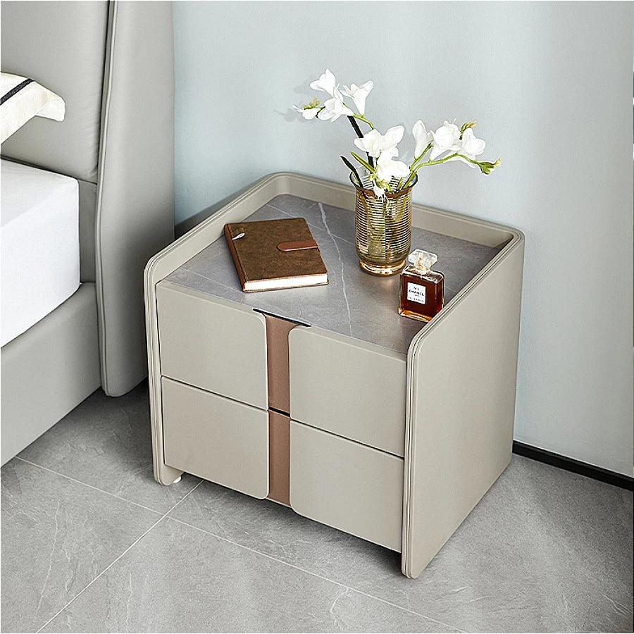 Italian Style Nightstands - Modern Minimalist Wooden Bedside Tables with 2 Drawers
