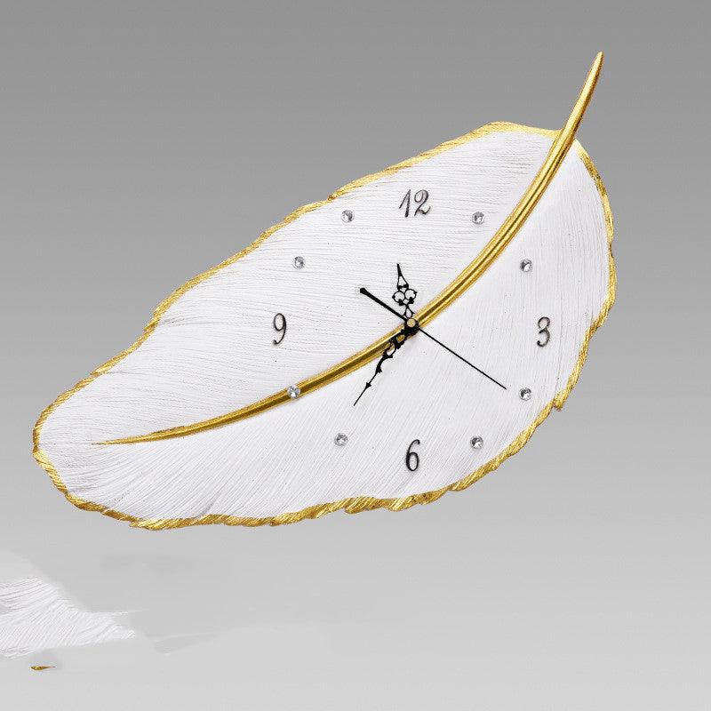 Modern Rustic Wall Clock Set with Feather and Ginkgo Leaf Designs