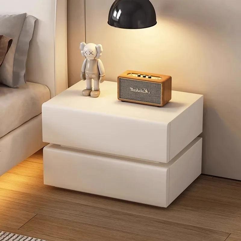 Nightstand with Wooden Drawers - Modern White Bedside Table