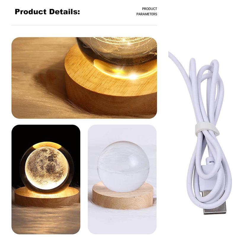 Crystal Ball USB Night Light | 3D Moon Planet Galaxy Home Decor Glow