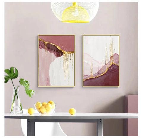 Golden Abstract Canvas Wall Art - Modern Living Room Decor