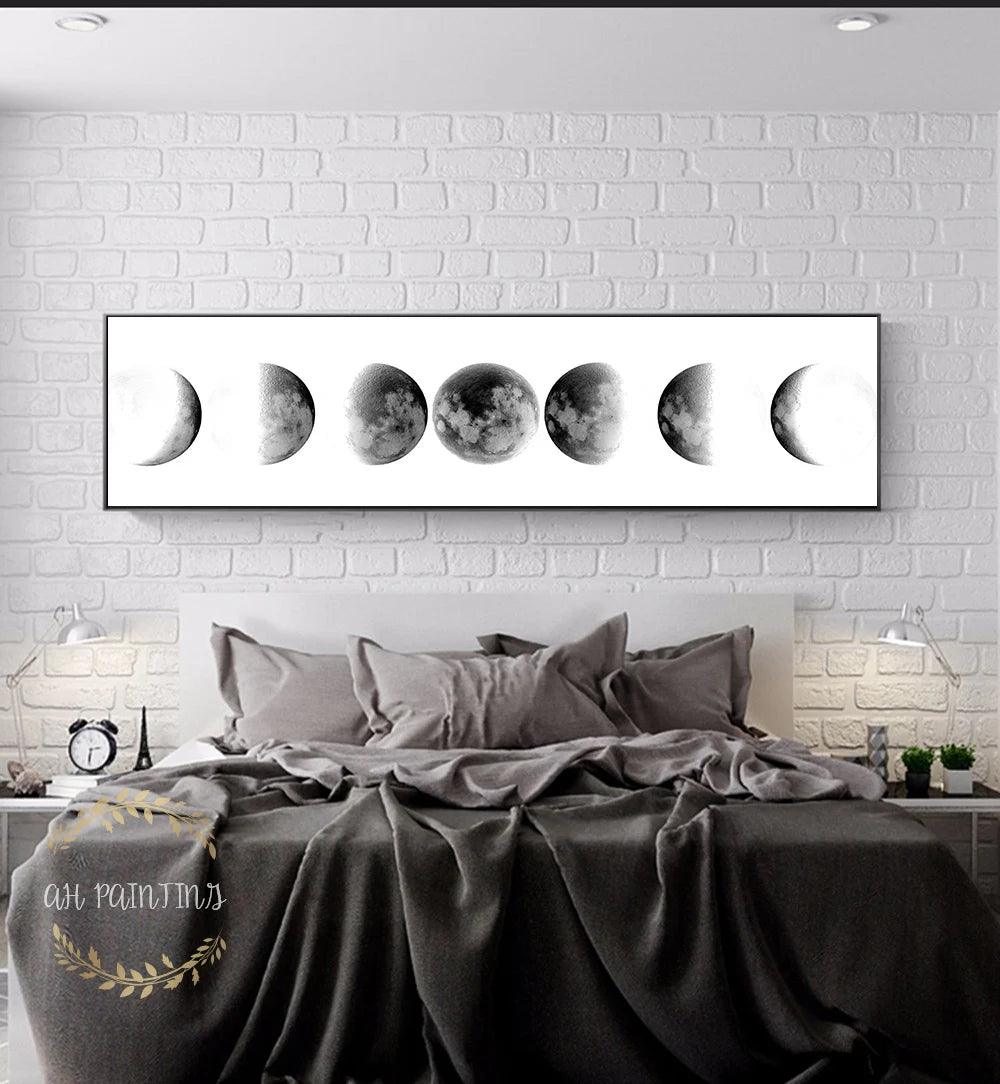 Celestial Moon Phases Monochrome Canvas Wall Art - Abstract Living Room Decor