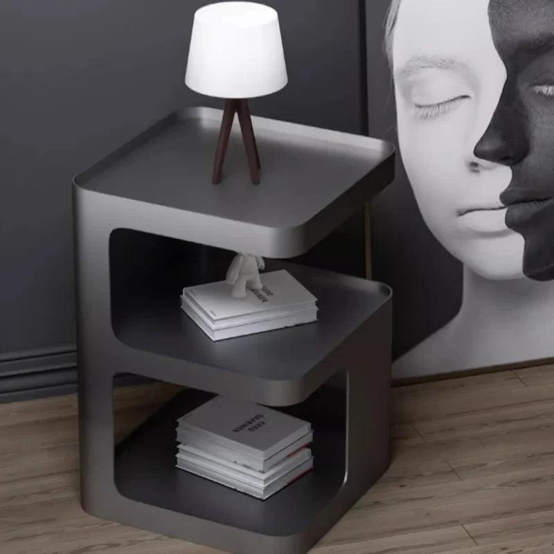 Modern Black Metal Nightstand with 2 Drawers for Bedroom - Contemporary Minimalist Furniture