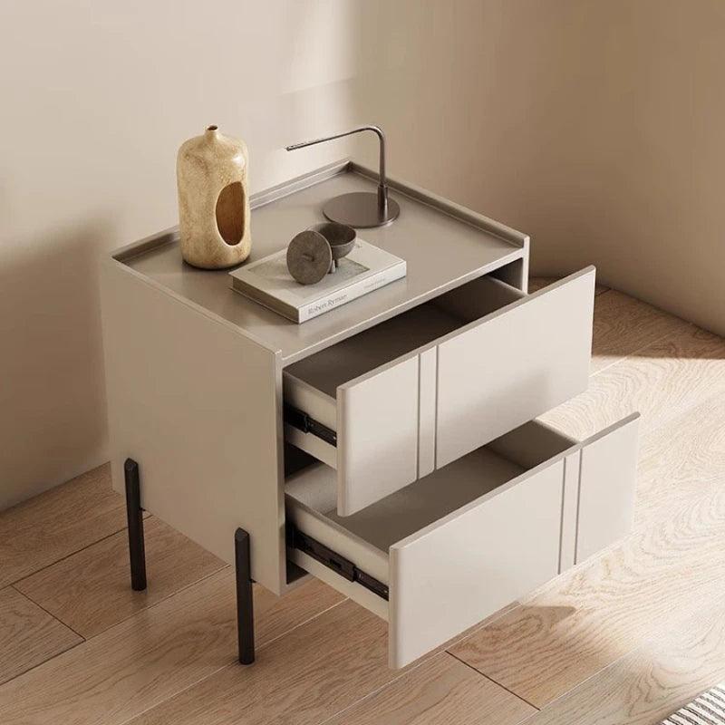 Minimalist Wooden Bedroom Nightstand with 2 Drawers - Modern Style Bedside Table Furniture