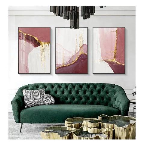 Golden Abstract Canvas Wall Art - Modern Living Room Decor