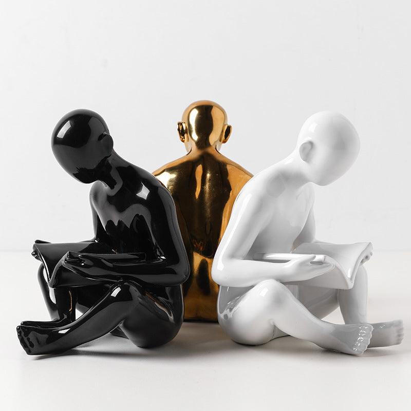 Nordic Style Ceramic Character Bookend Home Decor with Colorful Glaze - Unique Living Room Accent Piece