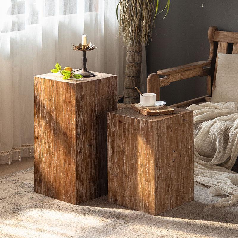 Solid Wood Rustic Coffee Table with Moveable Pastoral Style - Dark Wooden Living Room Corner Table