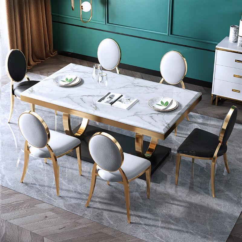 Sleek Marble Dining Table Set with Pineapple Chairs