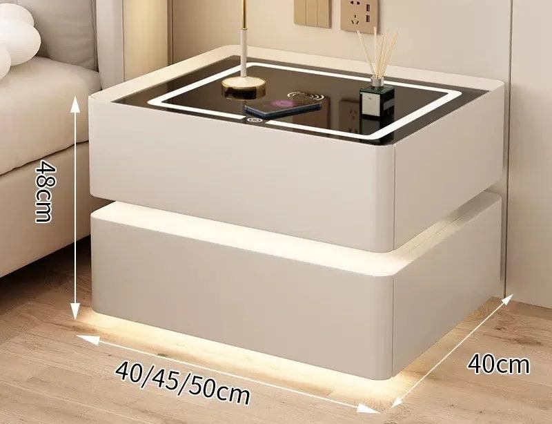 Smart Solid Wood Nightstand with Wireless Charging and Lockable Drawers - 40cm Height
